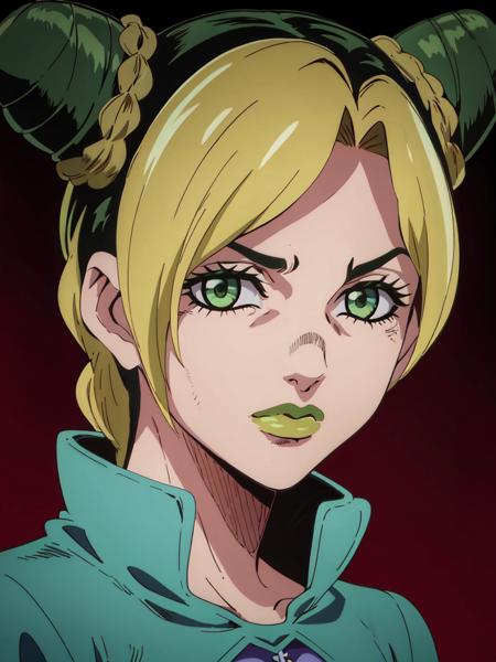 01246-3181230167-1girl, solo, jolyne, green eyes, lips, closed mouth, looking at viewer, halterneck, jacket, _lora_jolyne-09_0.8_, simple backgro.png